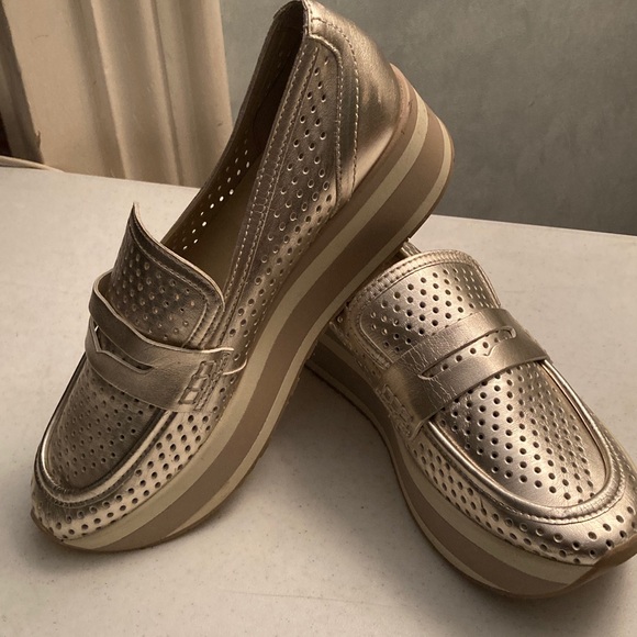 Dolce Vita Gold Perforated Loafers - Picture 1 of 9